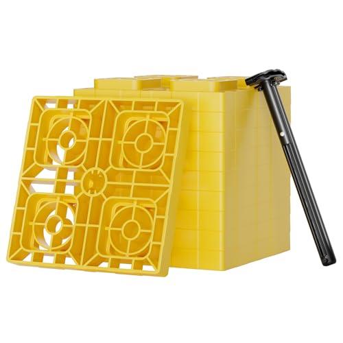 Wiltec Piastre di appoggio, Set con 10 pedane di livellamento, Portata Fino a 13,5 t, impilabili, Altezza Max 11,4 cm, Piastre di Supporto per Camper, roulotte,