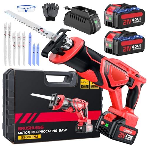 Sega a Gattuccio Batteria, motore brushless a bassa rumorosità da 3500 SPM, batterie ad alte prestazioni da 2 * 21V 4,0 Ah in standby prolungato, set di lame versatili in acciaio legato da 8 pezzi