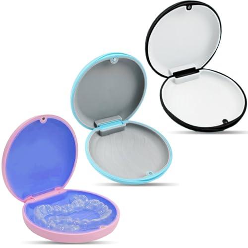 JEYORZY 3 Pezzi Porta Apparecchio Denti, Caso per Dentiera, Custodia per Bite Dentale, Contenitore per Protesi, Scatola Ortodontica Resistente e Facile da Pulire, per Allineatori e Apparecchi Dentali