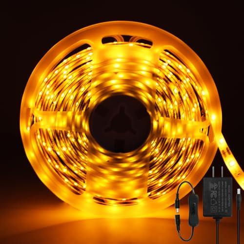 ShineBurky Striscia LED 5 Metri 12V Giallo, Luci LED Striscia Luminoso IP65 Impermeabile 300LEDs Strisce LED Flessibili per Interno Esterno Cucina Hotel Natale Decorazione (con Alimentatore)