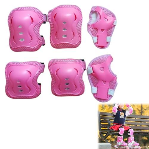 6-in1 Set di Protezioni in Linea per Bambini, Protezioni Skateboard Bambino, Set di Protezioni per Bambini, Protezioni Pattini Ginocchiere Gomitiere Tutore Polso, per Skateboard Bicicletta, Rosa