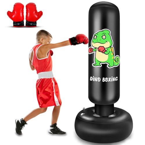 Sacco da Boxe per Bambini, 165cm Pungiball Bambini con Guantoni da Boxe, Sacchi da Boxe Gonfiabile per Ragazzi E Ragazze 3-12 Anni, Per Praticare Karate Taekwondo MMA(DINO)