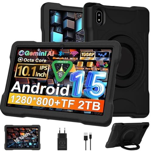 Tablet 10 Pollici Android 15 con 30GB RAM+TF 2TB, Gemini AI/Widevine L1,Octa-Core 2.0 Ghz, 5G WiFi,1080*800/5MP+8MP/Bluetooth 5.0, Newest Tablet con Custodia EVA antiurto + Staffa girevole a 360°-Nero