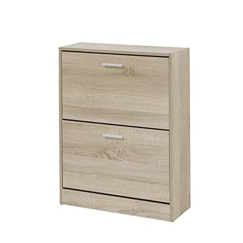 Baroni Home Scarpiera Salva spazio Slim in Legno Melaminico da Ingresso. Portascarpe da 12 paia con 2 Ante a Ribalta e Doppia Profondità 24x63x81 cm