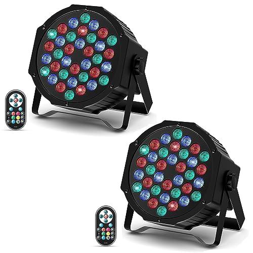 U`King 2 Pezzi 72W Par LED RGB, 36 LED Luci da Palco con Telecomando e Attivato dal Suono, Discoteca Illuminazione Palco per Feste Bar DJ Discoteca Matrimonio Concerti Halloween Natale
