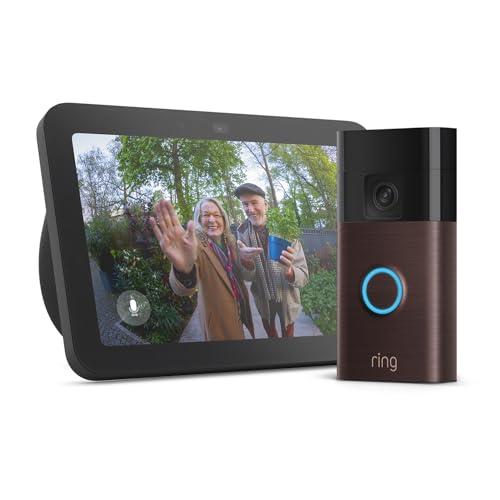 Echo Show 8 (Ultimo modello) | Anthracite + Ring videocitofono a batteria | Bronzo Veneziano