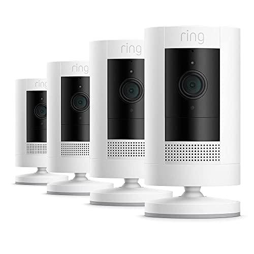 Ring videocamera esterna a batteria (Stick Up Cam) | Telecamera per esterno wifi senza fili con 1080p HD video, audio bidirezionale, fai-da-te | Ring Home: 30 gg. prova gratuita | 4 telecamere