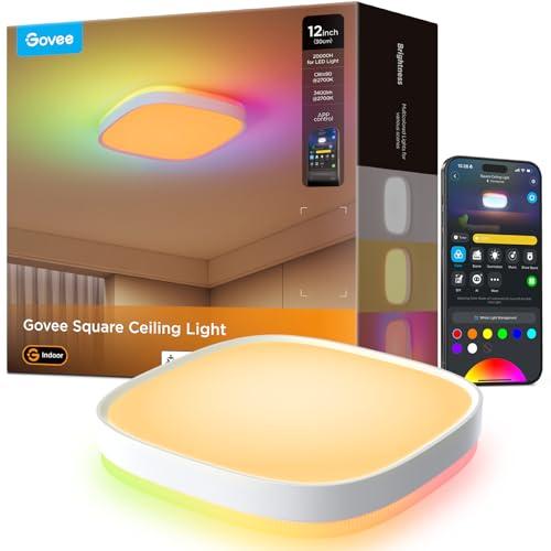 Govee Plafoniera LED Soffitto, Lampadario LED Soffitto RGBIC 24W Dimmerabile, 2400LM, Compatibile con Matter e Alexa, con 16 Milioni di Colori, per Soggiorno Cucina Camera da Letto, 30cm, Quadrata