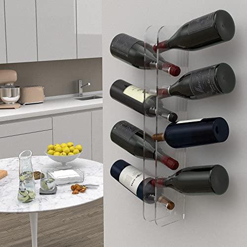 Agplex Cantinetta Vino - Portabottiglie Vino da Parete in vetro acrilico plexig. - Porta Bottiglie di Vino trasparente (Capacità 8 Bottiglie)