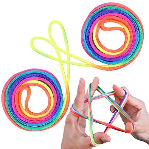 LABUYI 2 PCS,Finger Twist Gioco A Filo,Gioco del Dito della Stringa,Finger String Game Rainbow Rope,Giochi di Corda Mano,Cats Cradle String,Ottimo Come Piccolo Regalo,Lunghezza 160cm