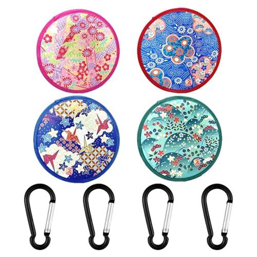 Frisbee Giapponese Da 4 Pezzi, Moschettone Da 4 Pezzi, Ventaglio Pieghevole, Ventaglio Pieghevole A Mano, Ventaglio Pop-Up, Ventaglio Pieghevole Rotondo, Ventaglio Pieghevole A Mano