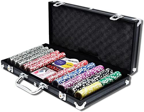 LARS360 Valigetta da poker, con 500 fiches laser, da 11,5 g, richiudibile a chiave, set di accessori per giochi di carte, con numero di fiches da casinò, da 55,5 x 20,5 x 6,4 cm, nero