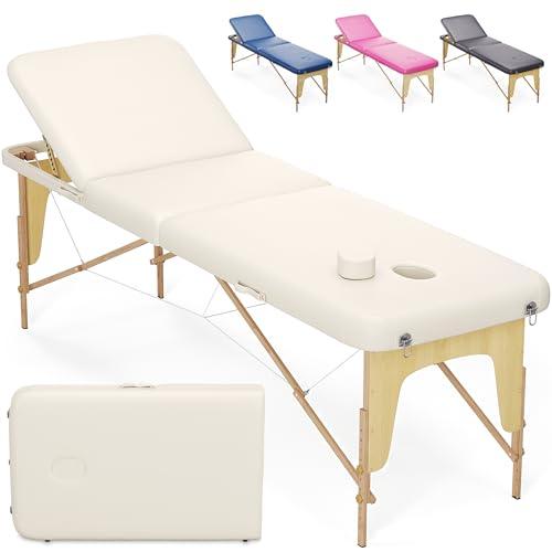Beltom® Lettino Da Massaggio Basic 3 Zone In Legno Portatile Pesa Solo 14,3 Kg Richiudibile + Pannello Reiki + Angoli Arrotondati E Rinforzati - Fisioterapia Estetista Tattoo Tatuaggi - Panna