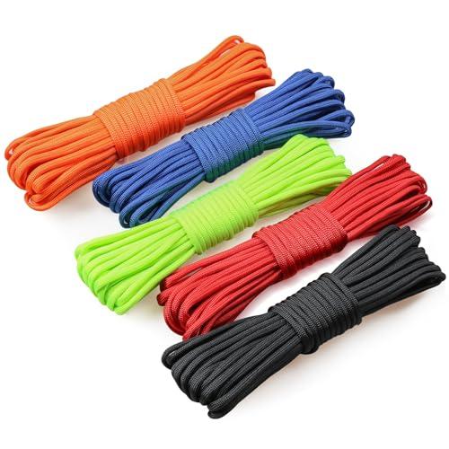 VABNEER 5 Rotoli x 33ft/10m di Paracord, Paracord 4mm, 7 Fili Core Paracord 550 Fino a 250 kg