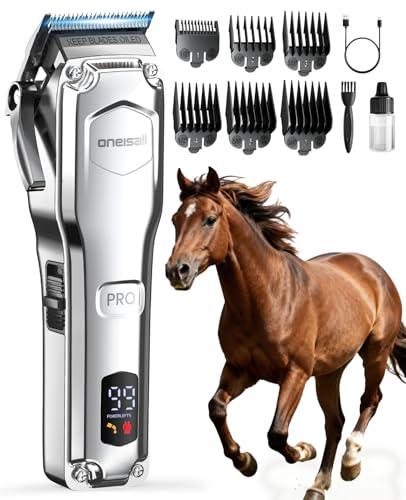 oneisall Tosatrice silenziosa senza fili per cavalli, tosatrice a batteria per cavalli con 6 accessori e lama rimovibile in acciaio inossidabile, autonomia di 4 ore, tosatrice per animali cavalli cani