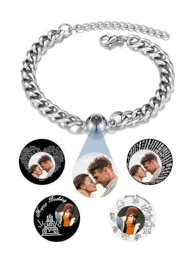 Zysta Bracciale Catena Cubana Personalizzato Foto Immagine Donna Uomo Bracciale Proiezione Personalizzata Memoriale Braccialetto Porta Foto Regalo Anniversario Argento