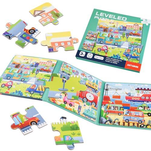 ASTARON Puzzle magnetici per bambini 3-5, per bambini dai 2-4 anni Giocattolo per attività in fattoria/auto/animali, regalo magnetico per l'apprendimento per viaggi su strada