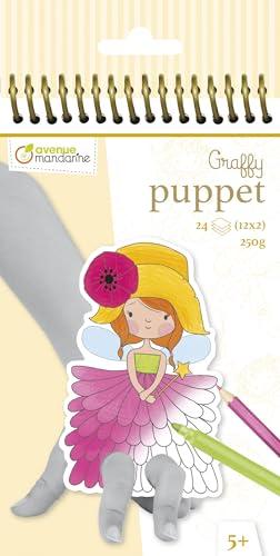 Avenue Mandarine GY007O - Quaderno a spirale Graffy Puppe 24 marionette da dito pretagliate da colorare 12x12 cm 250g (12 motivi x2), fate