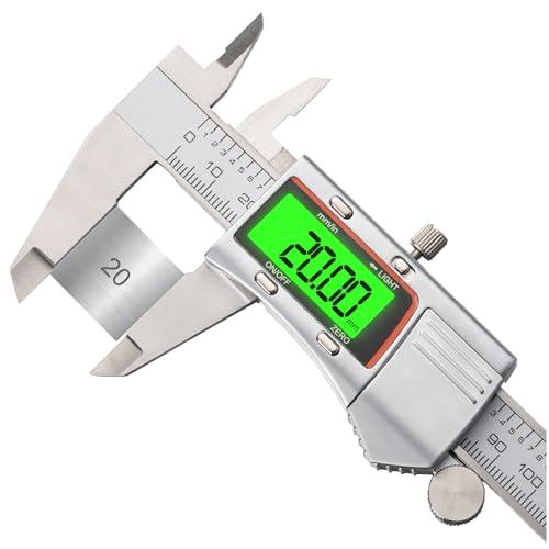 Calibro Digitale da 150mm in Acciaio Inossidabile, Micrometro Elettronico con Display LCD Ampio con Retroilluminazione, Conversione mm/pollici, Precisione Alta, Batteria Inclusa