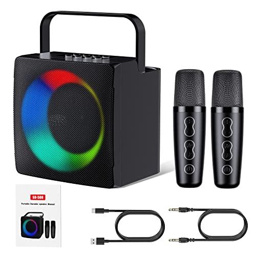 HIUYRFS Karaoke - Macchina per karaoke portatile con 2 microfoni senza fili, sistema PA per feste a casa, riunioni, matrimoni, pic-nic, gifidit (508 B)