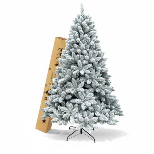 LEIVESTE-Albero di Natale Artificiale 210 Verde Innevato Super Folto,Base a Croce in Ferro Pieghevole Effetto Realistico Con Neve, rami con apertura ad ombrello. (210 CM)