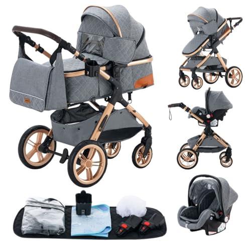 Passeggino 3 pezzi, passeggino, passeggino 3 in 1, passeggino pieghevole, pneumatici in gomma, con accessori, Gondola, Adaptateurs, 25 kg (XX1 grigio)…