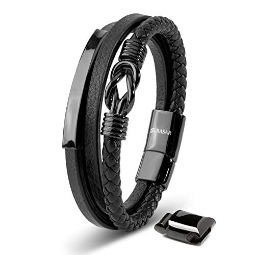 SERASAR Braccialetti Uomo Pelle 20cm Nero Braccialetto Uomo Cuoio Aggiustabile Magnetico Bracciali Braccialetti Perline Bigiotteria Bracialetto Cinturino Braciale Bambino Bracelet Corda Braciale Nere