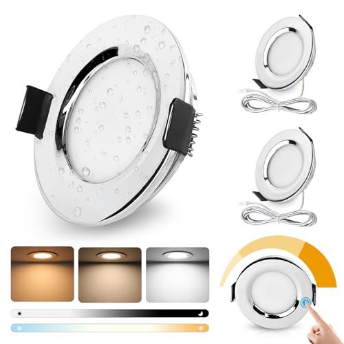 GeyouLux 3 x Faretti LED Soffitto 12V, Touch-Control 3000K Caldo 4000K Neutro 6000K Freddo Faretti Led da Incasso per Cartongesso, Dimmerabile, 3W IP44 Faretti da Incasso, Foro 58-62mm, Cromato