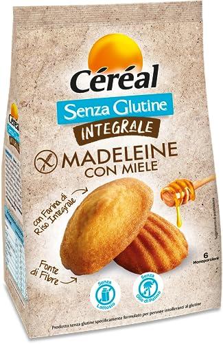 CÉRÉAL MADELEINE CON MIELE INTEGRALI, Senza glutine e senza lattosio, Con farina di riso integrale, Merendine per adulti e bambini, Perfette a colazione, 170 gr, 6 monoporzioni