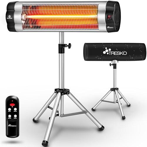 TRESKO Riscaldatore ad Infrarossi 2500W con Telecomando | Radiatore Riscaldante Elettrico con 3 Livelli di Calore | Stufa Elettrica da Esterno da Terrazzo per Fuori e Dentro | Altezza Regolabile