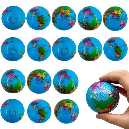 16 Pezzi Pallina Antistress Mondo,Pallina Antistress,Pallina Antistress Squishy,Pallina Antistress Mano Terapia Morbida,Mini Globo,Giocattoli da Spremere per Bambini/Adulti per Alleviare lo Stress