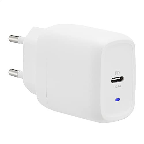 Amazon Basics Caricabatterie USB-C da parete a 1 porta da 30 W, GaN, per tablet e telefoni cellulari con alimentazione, bianco (senza tecnologia PPS), 4,6 x 2,77 x 4,4 cm