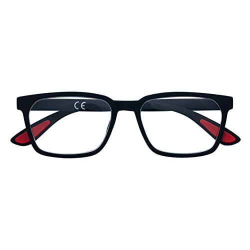 Occhiali da Lettura Zippo Soft Touch, Realizzati con Montatura dalle Linee Morbide, Ideale per Uomo e Donna, Diottria +1.50, Color Nero, Asta Interna Rossa