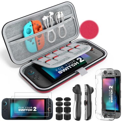 MoKo Custodia per Nintendo Switch 2 (2025), 14 in 1 Kit di Accessori per Switch 2 con Custodia, Cover Protettiva per PC, Cover in TPU per Joycon, 2 Pellicola Protettiva e 8 Cappucci per Pollice, Rosso