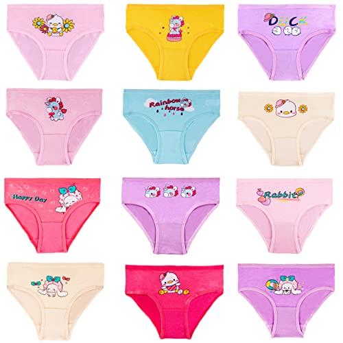 JackLoveBriefs 12 Slip in Cotone per Ragazze Intimo con Vari Motivi 7-9 Anni,Multicolore，Dimensione:XL