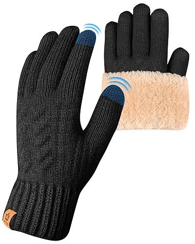 ARFNKIM Guanti invernali con fodera in pile - touch screen guanti caldi elasticizzati per corsa sci ciclismo guida - donna e uomo (Nero)