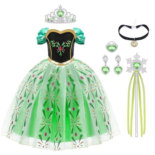 URAQT Bambina Abito da Principessa, Costume Vestito Ragazza Bambina Principessa, Abito da Principessa Costume, con Corona Bacchetta Anello Orecchino, 110CM