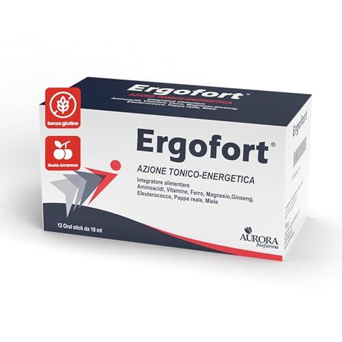 Aurora Biofarma Ergofort - Integratore Energia Fisica e Mentale con Ginseng, Magnesio, Vitamine del Gruppo B - Energizzante Forte Stanchezza, 12 Oral Stick Fruttati e Senza Glutine