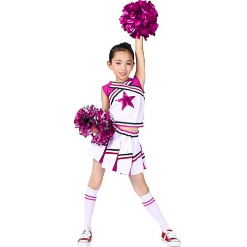 LOLANTA Costume da Ragazza Cheerleader, Carnevale o Evento Sportivo Fancy Dress Up con l'abito di Pom Poms, Rosa, 10-11 anni, 150