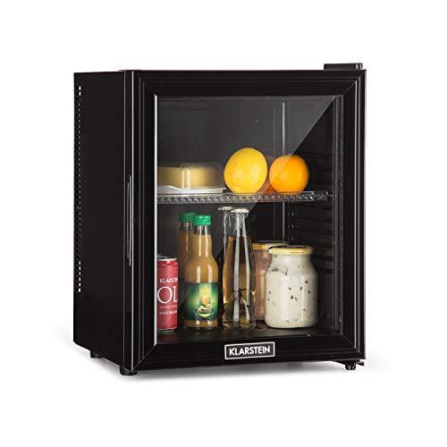 KLARSTEIN Brooklyn Mini Frigo, Frigo Portatile da Camera, Frigorifero Piccolo Silenzioso da Ufficio, Mini Frigo Bar con Illuminazione Interna e Ripiani Rimovibili, Frigo Bar da Campeggio 12-18°C, 24L