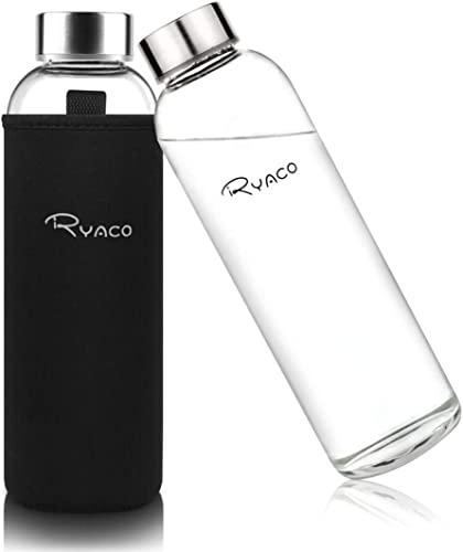 Ryaco Bottiglia d'Acqua 550 ml/18oz, Borraccia Vetro Portatile con Guaina per Bevande Calde e Fredde, Senza BPA, Borraccia in Vetro con Pennello in Spugna, Lavabile in Lavastoviglie