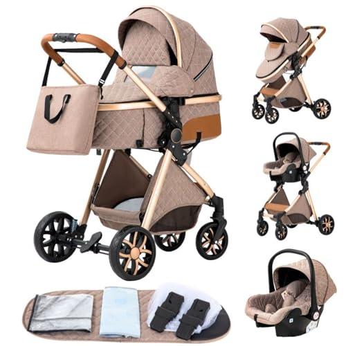 GLOKID Passeggino 3 in 1，Passeggino Canne，Trio，Portatile，Con Seggiolino Accessori，Adattatori universali，4 ruote con ammortizzatori，navicella，grandi ruote (LV9 kaki)