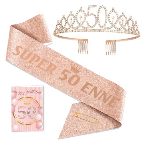 Fascia Corona Compleanno Personalizzata con Biglietto, Regali Gadget per 50 Anni, Idee Regalo e Decorazione per Donna