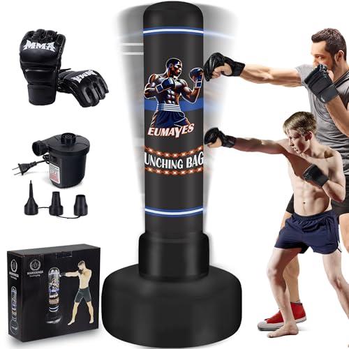 MAMXWAGA Sacco da Boxe da Terra per Adulti, 180 cm Sacco da Pugile Autoportante con Guantoni da Boxe, Pompa, Sacco da Box Gonfiabile per Giovani Arti Marziali Fitness
