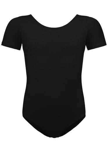 BALAYSIER Body Danza Classica Donna e Bambina Leotard a Maniche Corte in Cotone per Ginnastica Artistica e Balletto(Nero,160)