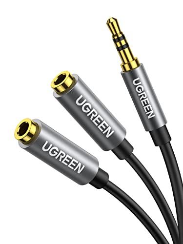 UGREEN Cavo Sdoppiatore Cuffie Doppio Audio Splitter Jack 3,5mm Maschio a 2 Femmina Compatibile con TV, PC, Tablet, iPhone, Huawei, Galaxy, iPad, iPod, Grigio