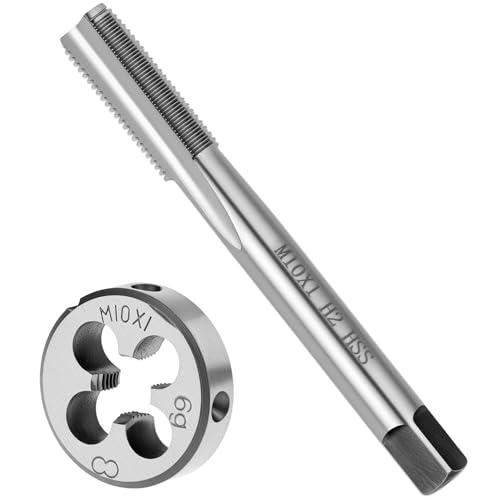 QWORK® Maschio, rubinetteria a vite M10 x 1mm, set di maschi e filiere tonde