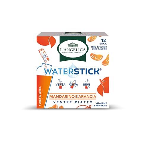 L'Angelica, Waterstick Ventre Piatto,1 astuccio da 12 Stick Aroma per Acqua Senza Zucchero, Gusto Mandarino e Arancia, Ideale contro Stanchezza e Affaticamento