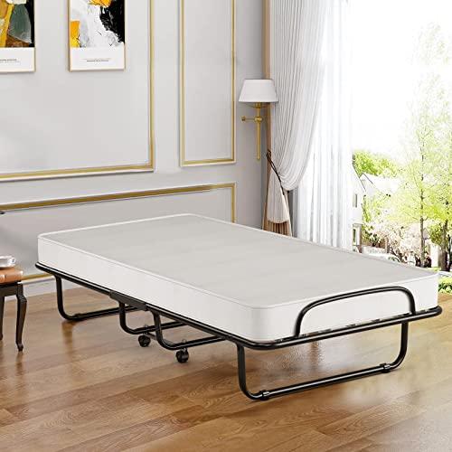 COSTWAY Letto Brandina Pieghevole 190x80 cm, Letto Portatile con Materasso 10 cm in Memory Foam, con Telaio in Metallo e Ruote, Carico di 130kg (Stile 1)