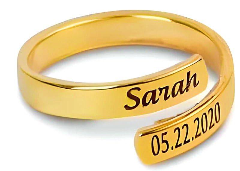 Generico Anello Personalizzato con Incisione – Nome, Frase o Data – Regalo Romantico per Coppia, Lui o Lei – CollanaDream (Oro)
